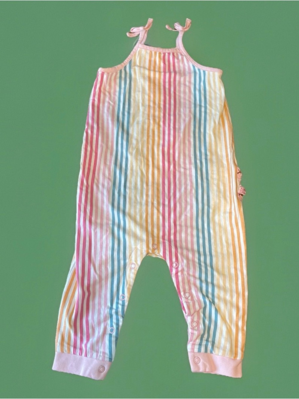 RuffleButts Pastel Striped Jumpsuit Romper Girl 12-18M Pink Ruffle Butt Snap